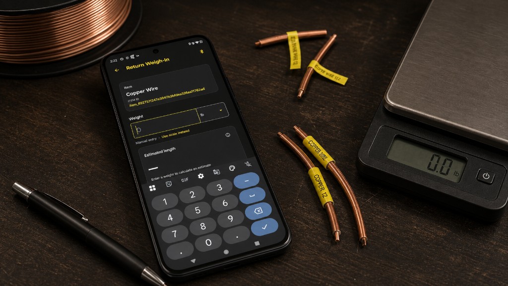 Manual weight entry on a smartphone with scale and copper wire